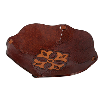 Hand Tooled Leather Catchall Plate from Peru