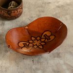 Leather catchall, 'Floral Illusion' - Hand Crafted Leather Catchall with Floral Design from Peru