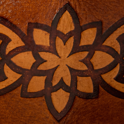 Leather catchall, 'Floral Illusion' - Hand Crafted Leather Catchall with Floral Design from Peru