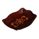 Tooled leather catchall, 'Redwood Gothic' - Tooled Leather Rectangular Brown Catchall Plate from Peru