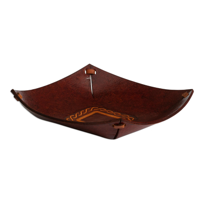 Tooled leather catchall, 'Celtic Magic' - Hand Tooled Leather Celtic Catchall from Peru