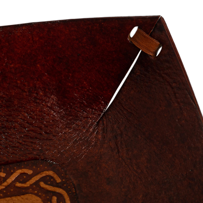 Tooled leather catchall, 'Celtic Magic' - Hand Tooled Leather Celtic Catchall from Peru