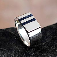 Men's sodalite signet ring, 'Royal Skies' - Men's 925 Sterling Silver and Sodalite Signet Ring from Peru