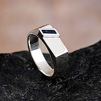 Men's sodalite signet ring, 'Ultramarine' - Men's 925 Sterling Silver and Sodalite Ring from Peru