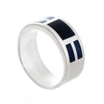 Men's sodalite and obsidian band ring, 'Nocturno' - Men's Sterling Silver, Obsidian and Sodalite Ring from Peru