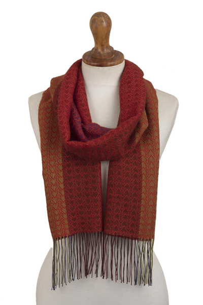 Baby alpaca blend wrap scarf, 'Andean Autumn' - Red Baby Alpaca and Pima Cotton Blend Scarf from Peru