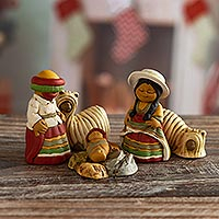 Ceramic nativity set, 'Suri Nativity' (Set of 5) - Andean Ceramic Nativity Set with Alpacas from Peru