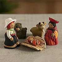 Keramikkrippe, „Anden-Weihnachtsszene“ (6 Teile) – Traditionelle Anden-Krippe aus Peru