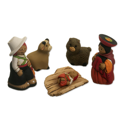Ceramic nativity scene, 'Andean Christmas Scene' (6 pieces) - Traditional Andean Nativity Scene from Peru