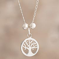 Sterling silver pendant necklace, 'Prosperity Tree' - 925 Sterling Silver Tree Pendant Necklace from Peru