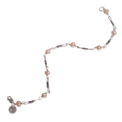 Cultured freshwater pearl link bracelet, 'Intimate Connection' - Pink Cultured Freshwater Pearl Link Bracelet from Peru