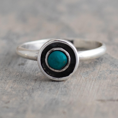 Chrysocolla cocktail ring, 'Magnetic Energy' - Sterling Silver And Chrysocolla Cocktail Ring from Peru