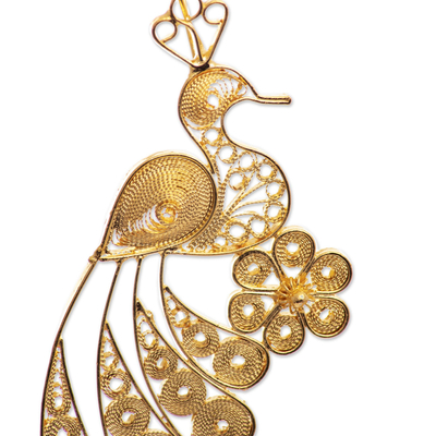 18k Gold Plated Bronze Filigree Peacock Earrings from Peru - Golden ...