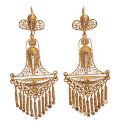 Handcrafted 18k Gold-Plated Chandelier Earrings from Peru