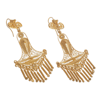 Vergoldete filigrane Kronleuchter-Ohrringe - Handgefertigte 18-karätig vergoldete Kronleuchter-Ohrringe aus Peru