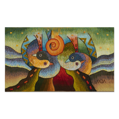 Multicolored Bird Motif Tapestry
