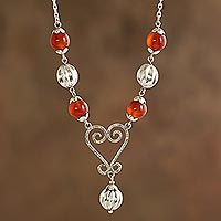Carnelian pendant necklace, 'Carnelian Heart'