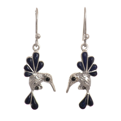 Lapis Lazuli and Onyx Hummingbird Dangle Earrings from Peru