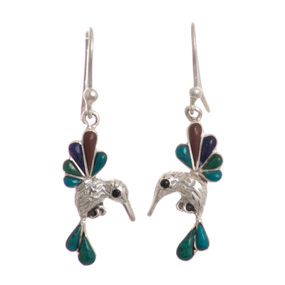 Multi-gemstone dangle earrings, 'Rainbow Hummingbirds' - Gemstone Combo Hummingbird Dangle Earrings from Peru