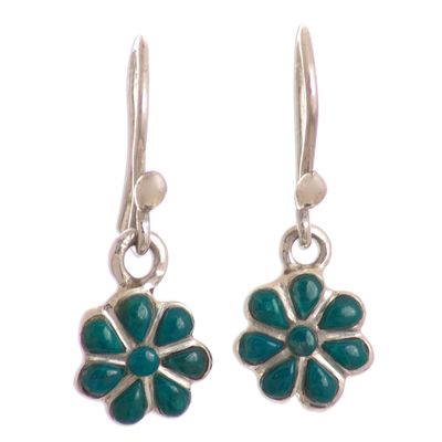 Chrysocolla and 950 Silver Floral Dangle Earrings from Peru