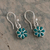Chrysocolla and silver flower dangle earrings, 'Teal Mountain Flowers' - Chrysocolla and 950 Silver Floral Dangle Earrings from Peru (image 2b) thumbail