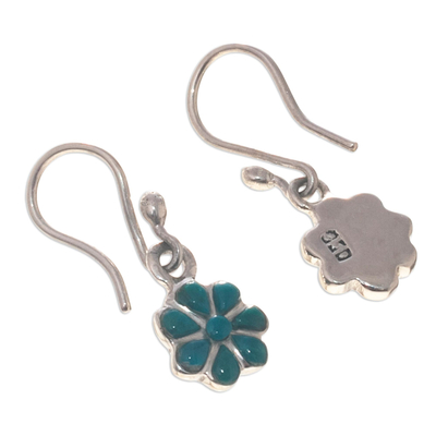 Chrysocolla and silver flower dangle earrings, 'Teal Mountain Flowers' - Chrysocolla and 950 Silver Floral Dangle Earrings from Peru
