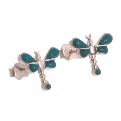 Chrysocolla and 950 Silver Dragonfly Post Earrings from Peru