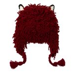 Wool blend hat, 'Smiling Llama' - Furry Red Llama Beanie Hat from Peru