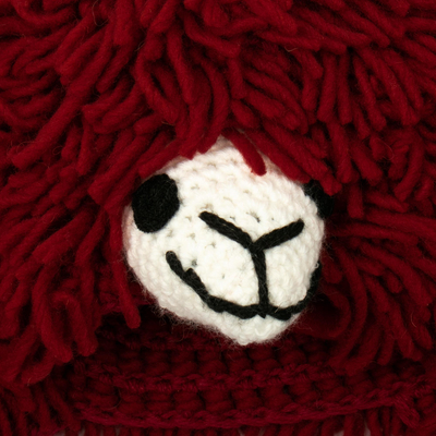 Mütze aus Wollmischung - Pelzige rote Lama-Mütze aus Peru