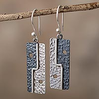 Geometric Sterling Silver Dangle Earrings from Peru,'Bold Geometry'
