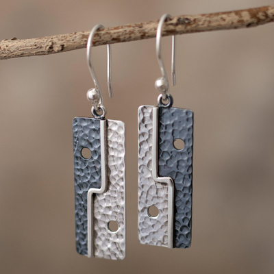 Sterling silver dangle earrings, Bold Geometry