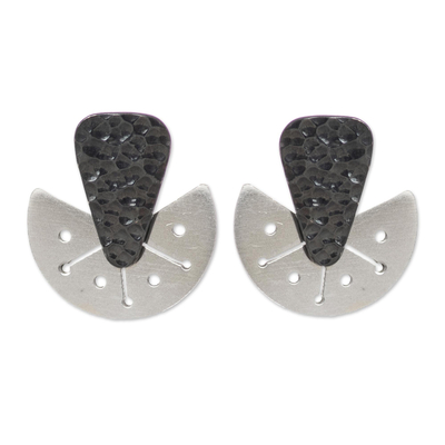 Sterling silver drop earrings, 'Silver Sunbeam' - Combination Finish Sterling Silver Drop Earrings from Peru