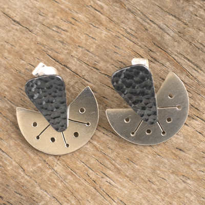 Sterling silver drop earrings, 'Silver Sunbeam' - Combination Finish Sterling Silver Drop Earrings from Peru