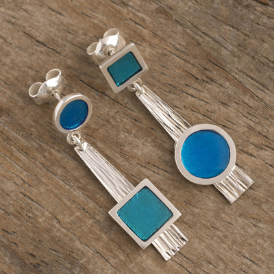 Blue & White Sheep Dangle Earrings With A Gold Tone Finish 