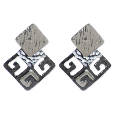 Sterling silver drop earrings, 'Squares in the Dark' - Square Sterling Silver Drop Earrings from Peru