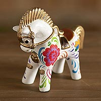 Ceramic figurine, 'White Pucara Horse'