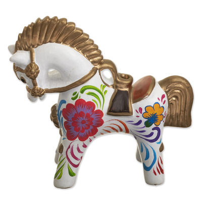 Ceramic figurine, 'White Pucara Horse' - Hand Painted Ceramic Pucara Horse Figurine from Peru