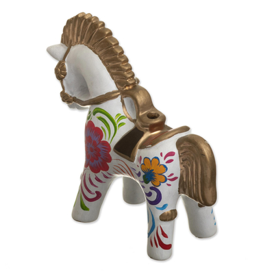 Ceramic figurine, 'White Pucara Horse' - Hand Painted Ceramic Pucara Horse Figurine from Peru