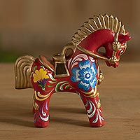 Hand Painted Ceramic Pucara Horse Figurine from Peru,'Red Pucara Horse'
