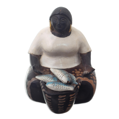 Artisan Crafted Chulucanas Ceramic Figurine of a Woman