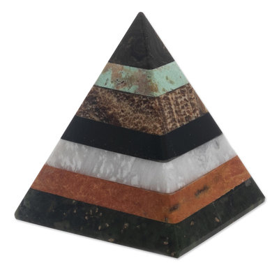 Artisan Crafted Gemstone Pyramid Sculpture from Peru