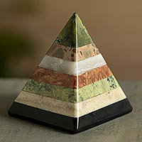 Gemstone sculpture, 'Spirit Pyramid' - Layered Gemstone Pyramid Sculpture from Peru