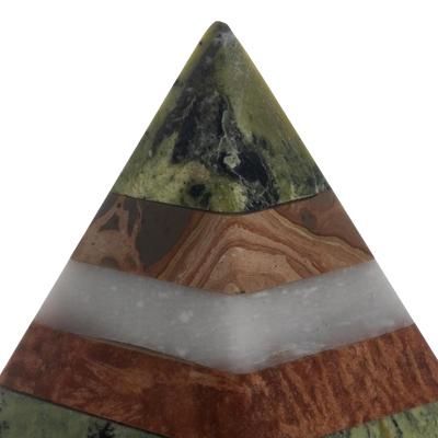 Gemstone sculpture, 'Primordial Spirit Pyramid' - Layered Gemstone Pyramid Sculpture from Peru
