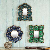 Reverse-painted glass wall accent mirrors, Andean Frames (set of 3)