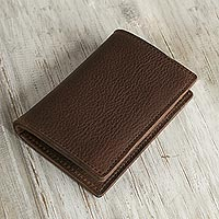 Leather wallet, 'Subtle in Brown' - Six Card Slot Dark Brown Bi-Fold Leather Wallet from Peru