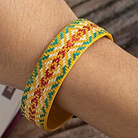Natural fiber cuff bracelet, 'Wise Ways' - colourful Handwoven Cuff Bracelet