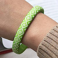 Natural fiber bangle bracelet, 'Essence of the Valley' - Bright Green Natural Fiber Bangle Bracelet