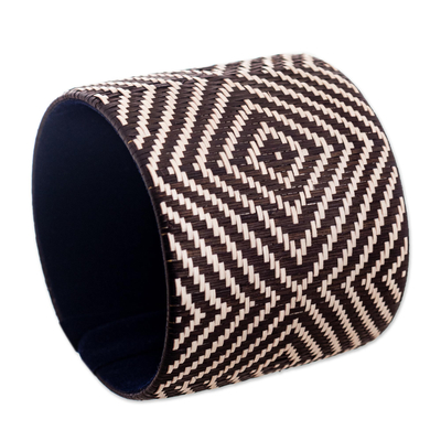 Natural fiber cuff bracelet, 'Singing Dove' - Dark Brown and Ivory Cuff Bracelet