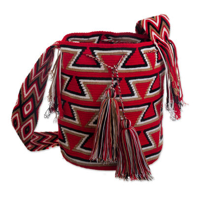 Hand-crocheted bucket bag, 'Bonfire Warmth' - Artisan Crafted Crocheted Shoulder Bag