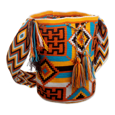 Hand-crocheted bucket bag, 'Colombian Sun' - Multicolored Crocheted Shoulder Bag